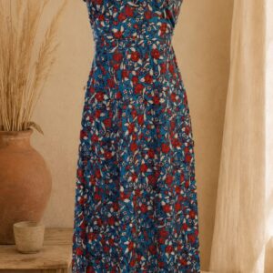 Robe longue en viscose à fleurs bleues et rouges Loumä.